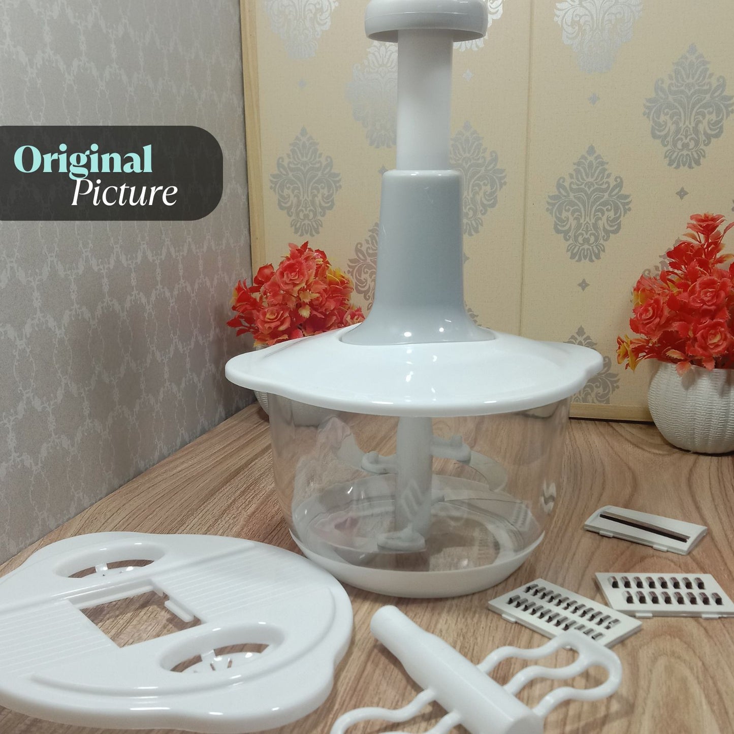 Multifunctional Manual Hand Push Chopper For Vegetables & Meat 2L, Get 3 Cutting Blades